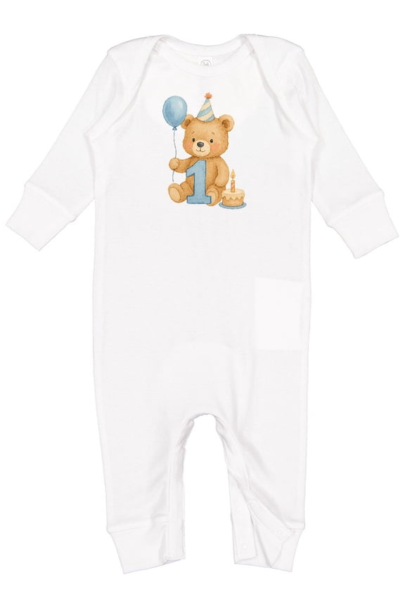 First Birthday Cute Teddy Bear with Balloon Baby Romper Coveralls