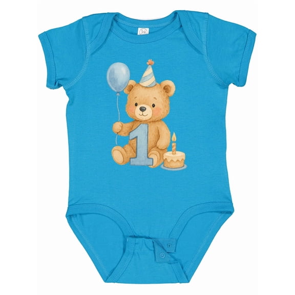 Inktastic First Birthday Cute Teddy Bear with Balloon Boys or Girls Baby Bodysuit