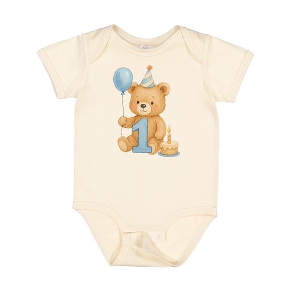 Inktastic First Birthday Cute Teddy Bear with Balloon Boys or Girls Baby Bodysuit