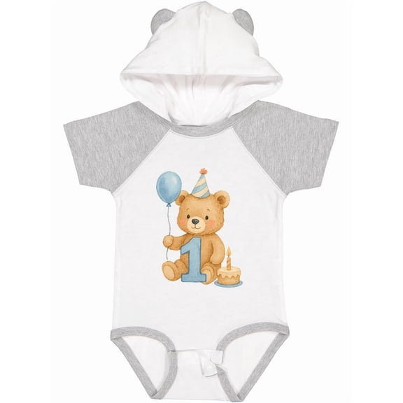Inktastic First Birthday Cute Teddy Bear with Balloon Boys or Girls Baby Bodysuit