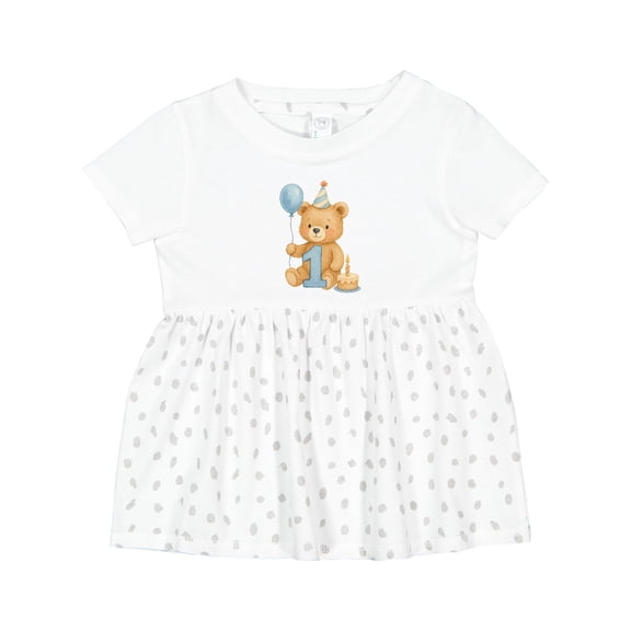 Inktastic First Birthday Cute Teddy Bear with Balloon Girls Baby Dress