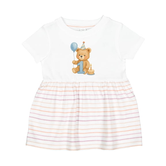 Inktastic First Birthday Cute Teddy Bear with Balloon Girls Baby Dress