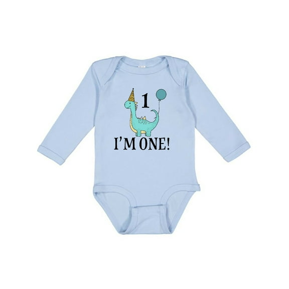Inktastic First Birthday Dinosaur Party 1 Year Old Boys or Girls Long Sleeve Baby Bodysuit