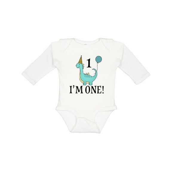 Inktastic First Birthday Dinosaur Party 1 Year Old Boys or Girls Long Sleeve Baby Bodysuit