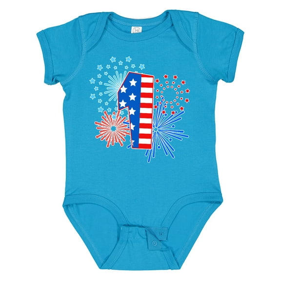 Inktastic First Birthday- Fourth of July Fireworks Boys or Girls Baby Bodysuit