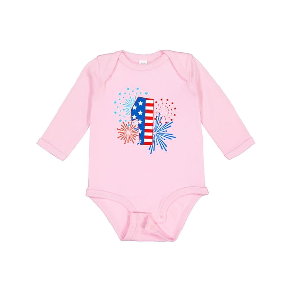 Inktastic First Birthday- Fourth of July fireworks Boys or Girls Long Sleeve Baby Bodysuit