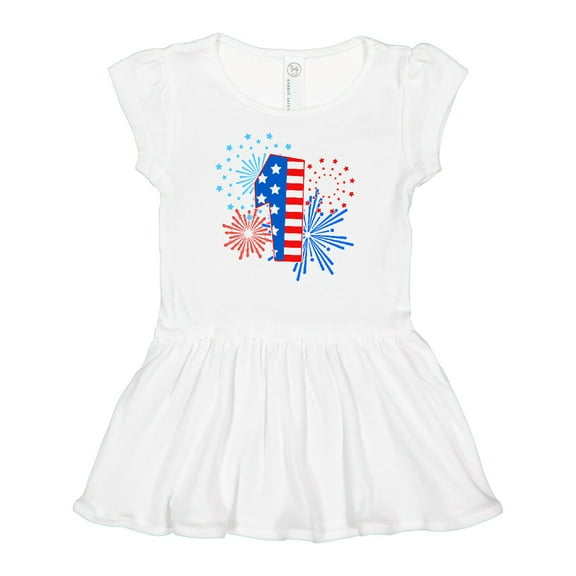 Inktastic First Birthday- Fourth of July fireworks Girls Baby Dress