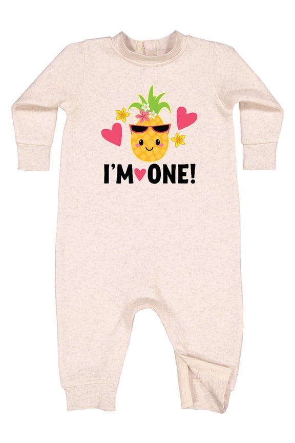 First Birthday Hawaiian Pineapple Baby Fleece Romper