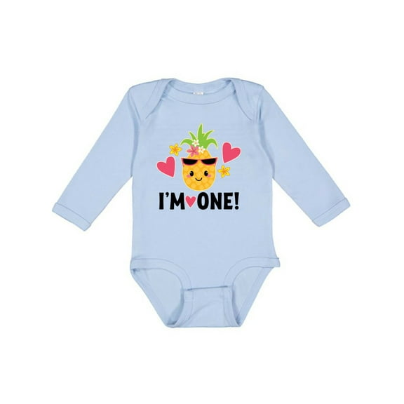 Inktastic First Birthday Hawaiian Pineapple Girls Long Sleeve Baby Bodysuit