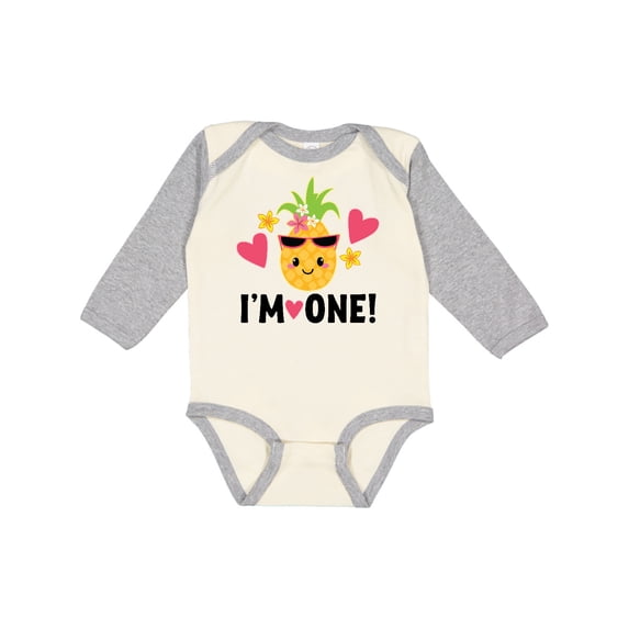 Inktastic First Birthday Hawaiian Pineapple Girls Long Sleeve Baby Bodysuit