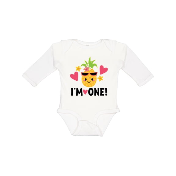 Inktastic First Birthday Hawaiian Pineapple Girls Long Sleeve Baby Bodysuit