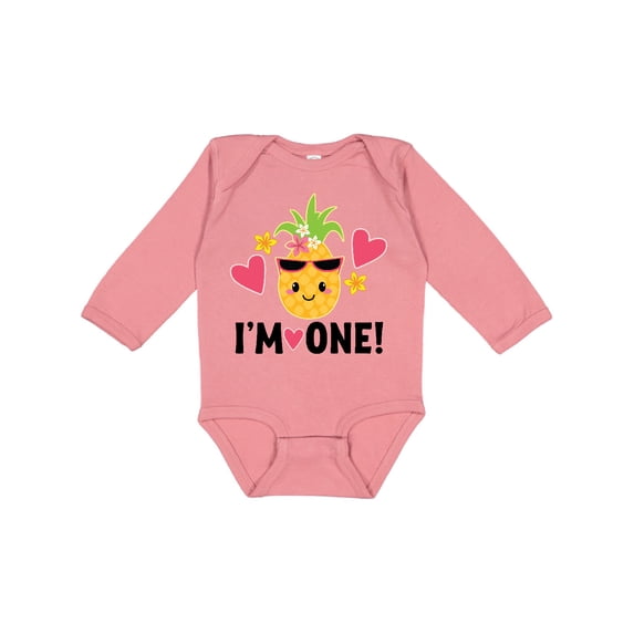 Inktastic First Birthday Hawaiian Pineapple Girls Long Sleeve Baby Bodysuit