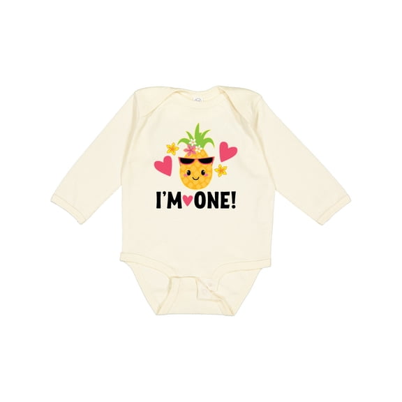 Inktastic First Birthday Hawaiian Pineapple Girls Long Sleeve Baby Bodysuit