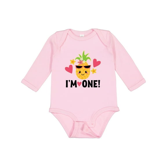 Inktastic First Birthday Hawaiian Pineapple Girls Long Sleeve Baby Bodysuit