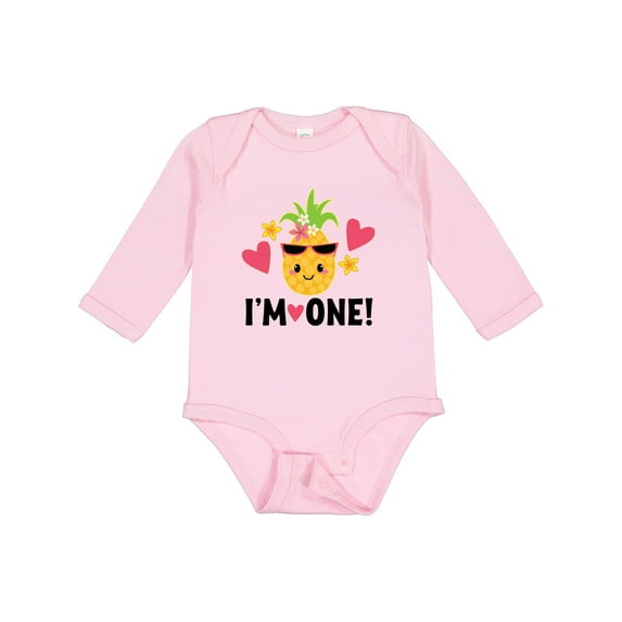 Inktastic First Birthday Hawaiian Pineapple Girls Long Sleeve Baby Bodysuit