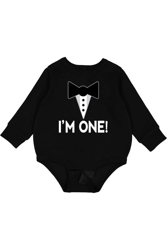 First Birthday Mock Tuxedo Im One Baby Fleece Bodysuit