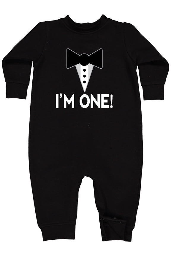 First Birthday Mock Tuxedo Im One Baby Fleece Romper