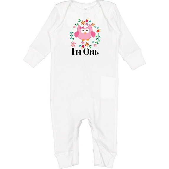 Inktastic First Birthday Owl 1 Year Old Girl Baby Romper Coveralls