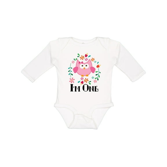 Inktastic First Birthday Owl 1 Year Old Girl Girls Long Sleeve Baby Bodysuit