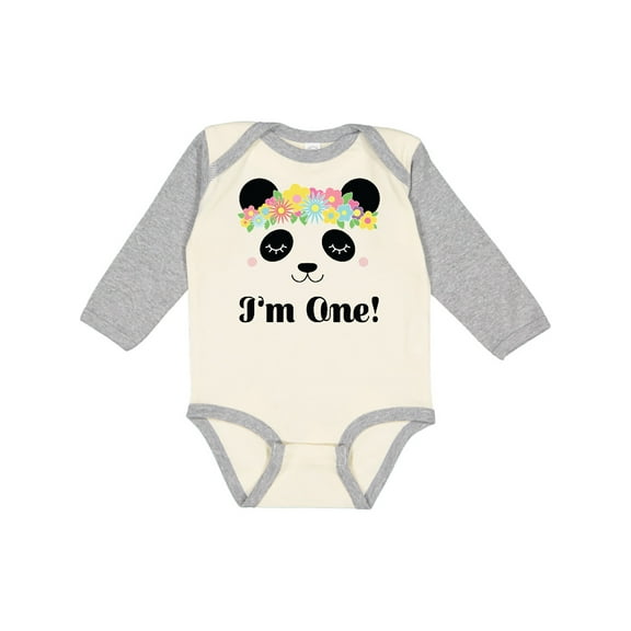 Inktastic First Birthday Panda 1 Year Old Girl Girls Long Sleeve Baby Bodysuit