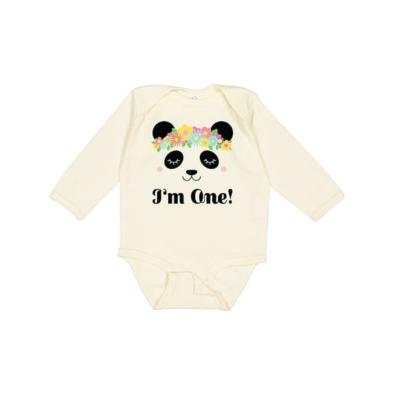 Inktastic First Birthday Panda 1 Year Old Girl Girls Long Sleeve Baby Bodysuit