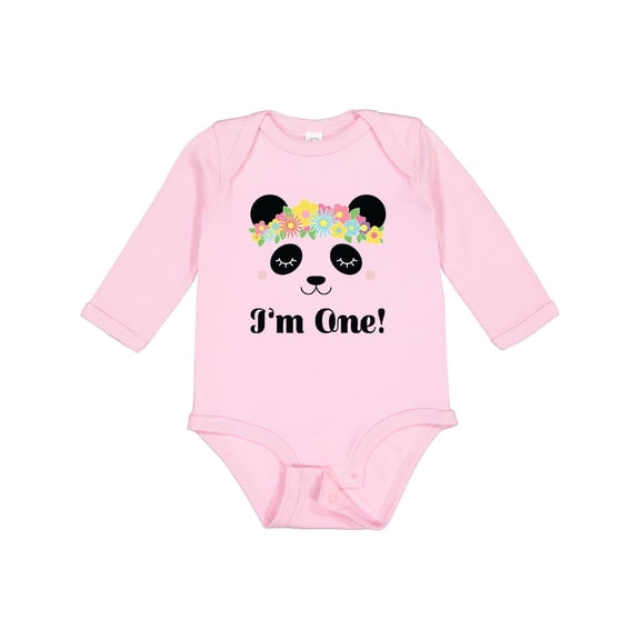 Inktastic First Birthday Panda 1 Year Old Girl Girls Long Sleeve Baby Bodysuit