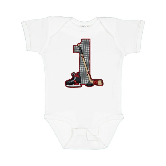 Inktastic First Birthday Red Hockey Boys or Girls Baby Bodysuit