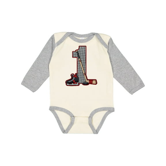 Inktastic First Birthday Red Hockey Boys or Girls Long Sleeve Baby Bodysuit