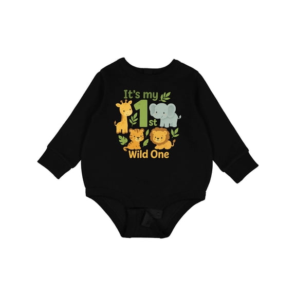 Inktastic First Birthday Safari Jungle Animals Baby Fleece Bodysuit