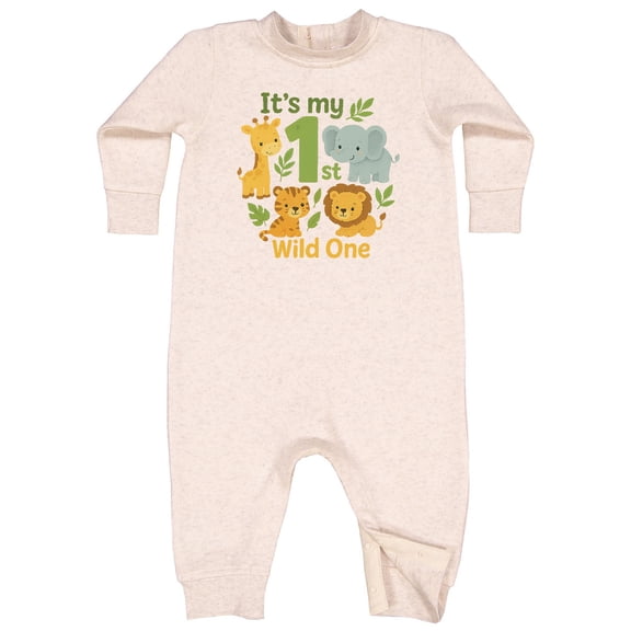 Inktastic First Birthday Safari Jungle Animals Baby Fleece Romper