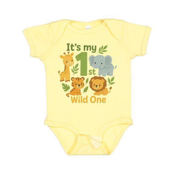 Inktastic First Birthday Safari Jungle Animals Boys or Girls Baby Bodysuit