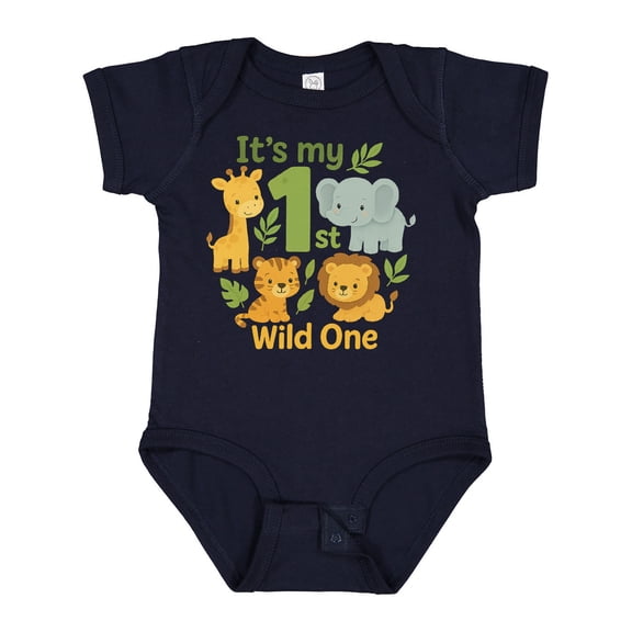 Inktastic First Birthday Safari Jungle Animals Boys or Girls Baby Bodysuit