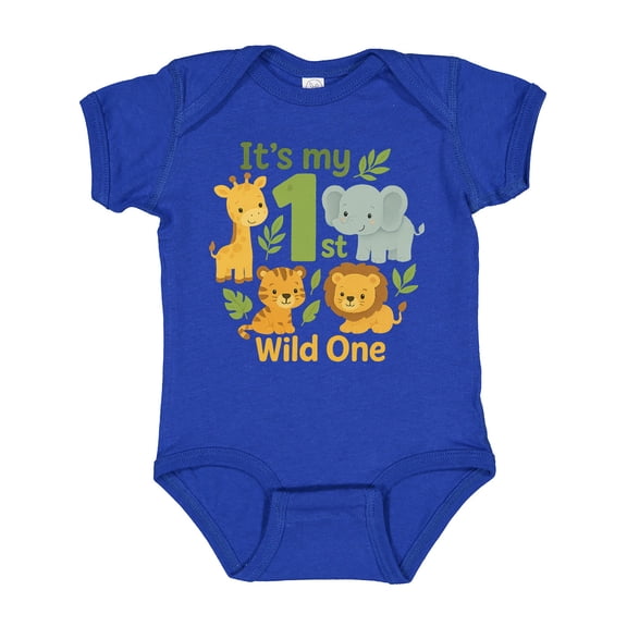 Inktastic First Birthday Safari Jungle Animals Boys or Girls Baby Bodysuit