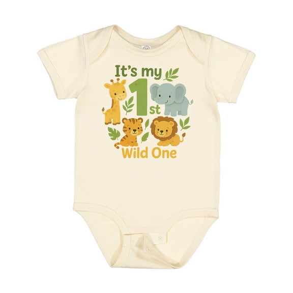 Inktastic First Birthday Safari Jungle Animals Boys or Girls Baby Bodysuit