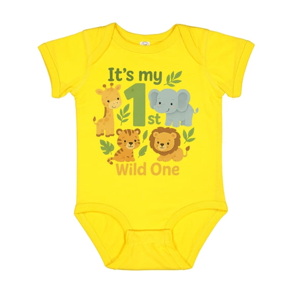 Inktastic First Birthday Safari Jungle Animals Boys or Girls Baby Bodysuit