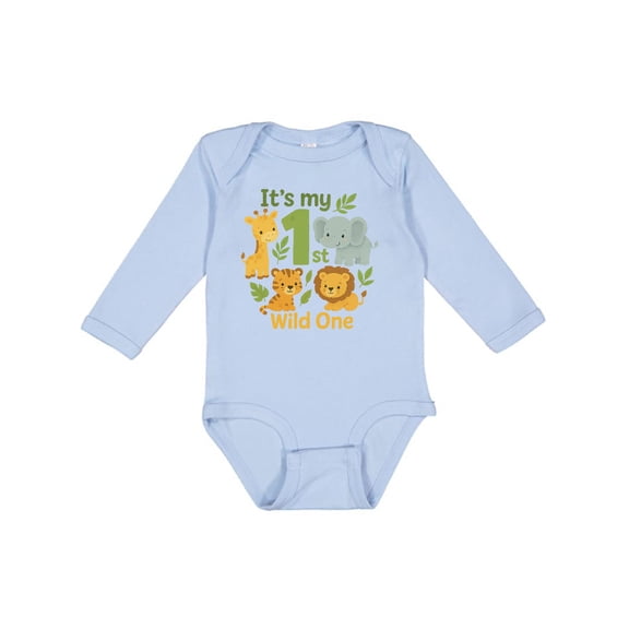 Inktastic First Birthday Safari Jungle Animals Boys or Girls Long Sleeve Baby Bodysuit