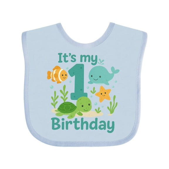 Inktastic First Birthday Sea Creatures Celebration Boys or Girls Baby Bib