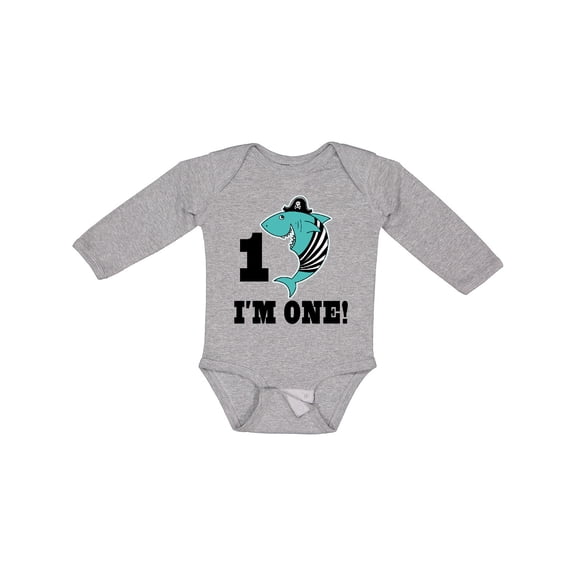 Inktastic First Birthday Shark 1 Year Old Pirate Boys Long Sleeve Baby Bodysuit