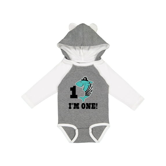 Inktastic First Birthday Shark 1 Year Old Pirate Boys Long Sleeve Baby Bodysuit