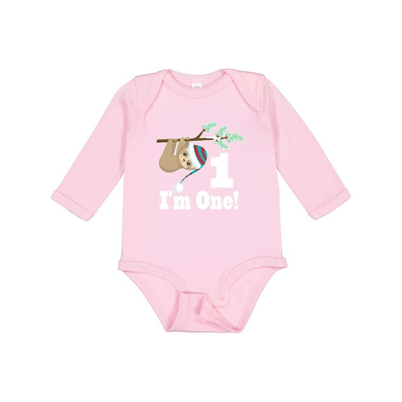 Inktastic First Birthday Sloth 1 Year Old Boys or Girls Long Sleeve Baby Bodysuit