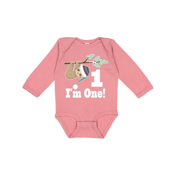 Inktastic First Birthday Sloth 1 Year Old Boys or Girls Long Sleeve Baby Bodysuit