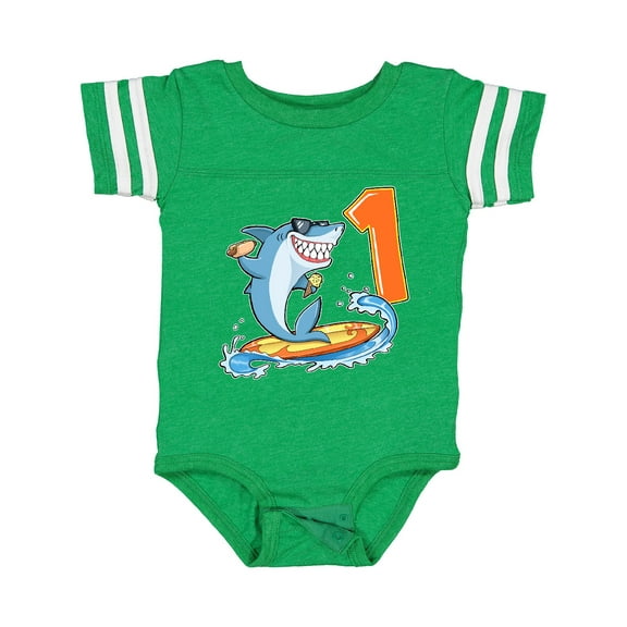 Inktastic First Birthday Surfing Shark with Hot Dog and Ice Cream Boys or Girls Baby Bodysuit