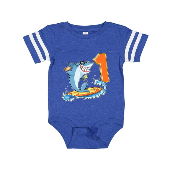 Inktastic First Birthday Surfing Shark with Hot Dog and Ice Cream Boys or Girls Baby Bodysuit