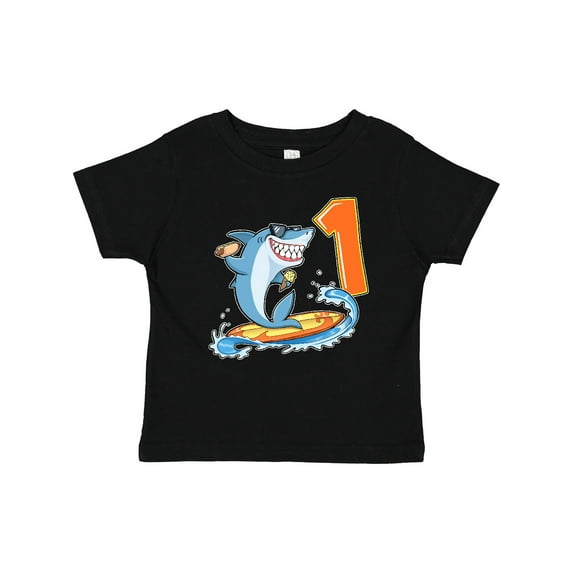 Inktastic First Birthday Surfing Shark with Hot Dog and Ice Cream Boys or Girls Baby T-Shirt