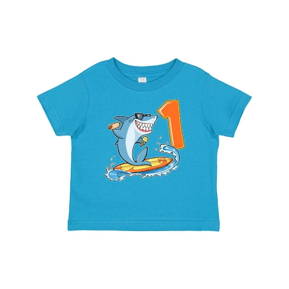 Inktastic First Birthday Surfing Shark with Hot Dog and Ice Cream Boys or Girls Baby T-Shirt