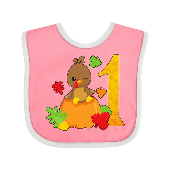 Inktastic First Birthday Turkey on Pumpkin Boys or Girls Baby Bib