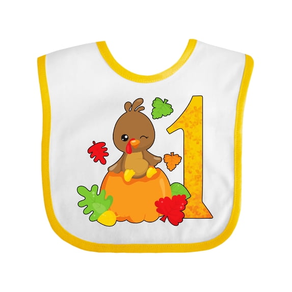 Inktastic First Birthday Turkey on Pumpkin Boys or Girls Baby Bib