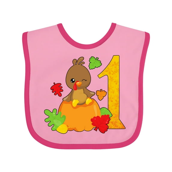 Inktastic First Birthday Turkey on Pumpkin Boys or Girls Baby Bib