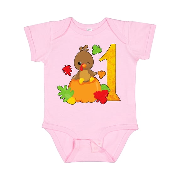 Inktastic First Birthday Turkey on Pumpkin Boys or Girls Baby Bodysuit