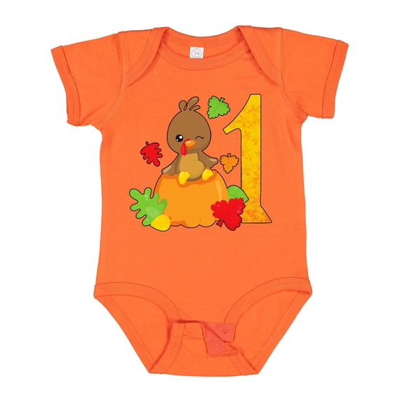 Inktastic First Birthday Turkey on Pumpkin Boys or Girls Baby Bodysuit